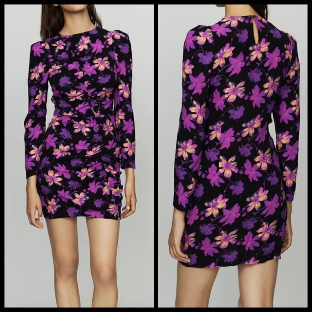 💕MAJE💕 Draped Dress ~ Floral Print T3 US Large L NWT